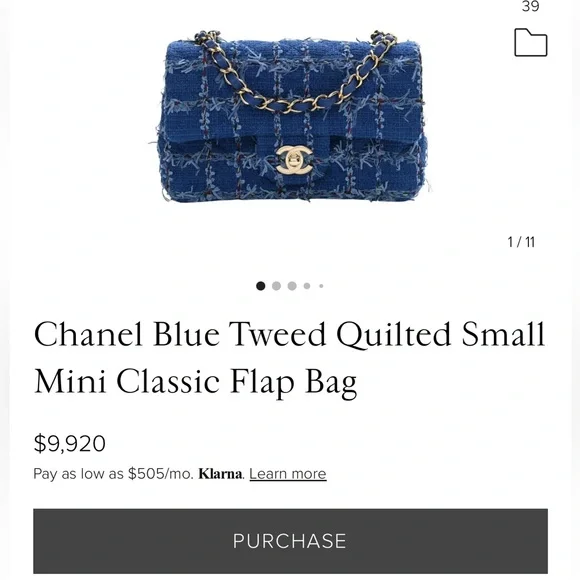 Chanel Blue Tweed Quilted Small Mini Classic Flap Bag - Picture 10 of 11